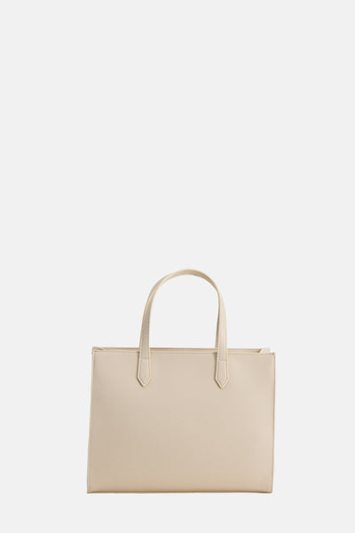 Beige handtas van VALENTINO BAGS, met gestructureerde handvatten en een gladde afwerking.