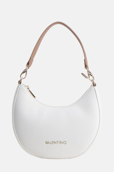 Witte Valentino Bags schoudertas met een lichtbruine schouderriem en gouden details.