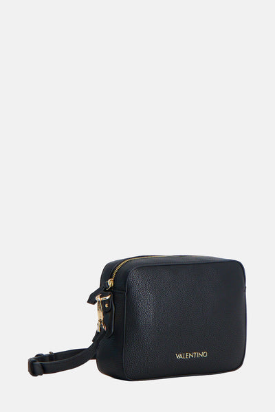 Zwarte Valentino Bags schoudertas met gouden ritssluiting en verstelbare schouderriem.