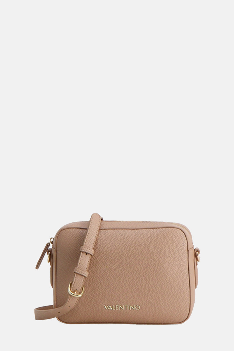 Beige schoudertas van VALENTINO BAGS, met een verstelbare schouderriem en een generfde textuur.
