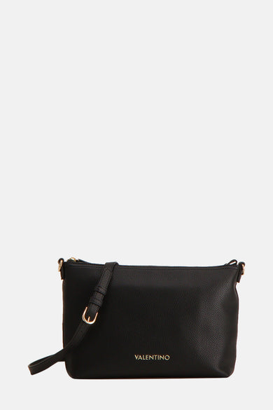 Zwarte schoudertas van imitatieleer van Valentino Bags, met verstelbare schouderriem en gouden gesp.