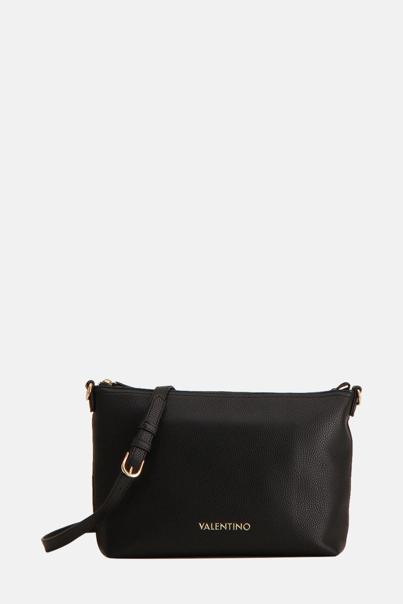 Zwarte schoudertas van imitatieleer van Valentino Bags, met verstelbare schouderriem en gouden gesp.