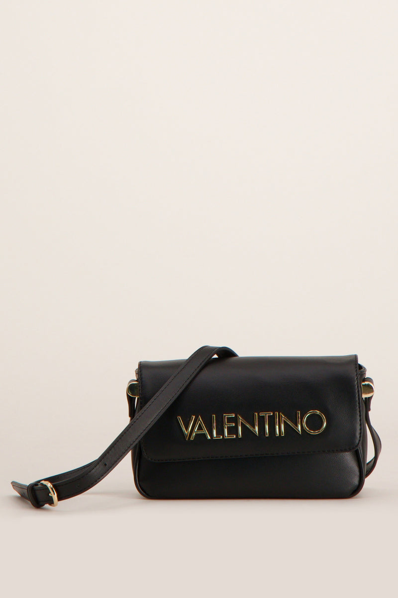 Sac à bandoulière noir de VALENTINO BAGS avec une bandoulière et le logo doré.
