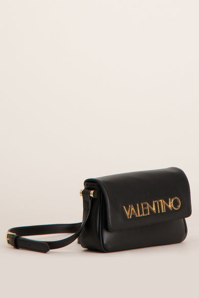 Sac à bandoulière noir de VALENTINO BAGS avec logo doré et bandoulière ajustable.