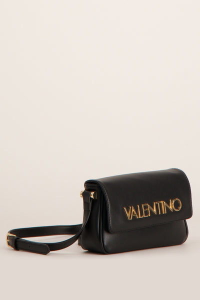 Sac à bandoulière noir de VALENTINO BAGS avec logo doré et bandoulière ajustable.
