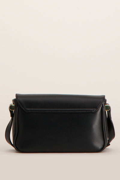 Sac à bandoulière noir de VALENTINO BAGS, avec rabat et bandoulière réglable, vue arrière.