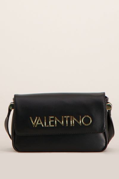 Sac à bandoulière noir de VALENTINO BAGS avec logo doré sur le devant.