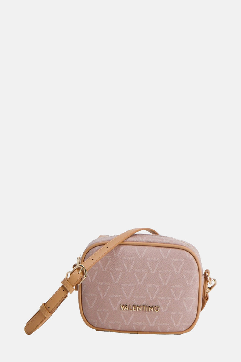 Beige schoudertas met logoprint van VALENTINO BAGS, met verstelbare schouderriem en gouden afwerkingen.