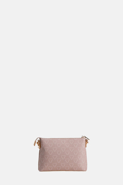 Beige schoudertas van VALENTINO BAGS met toon-op-toon driehoekig patroon en gouden afwerkingen.