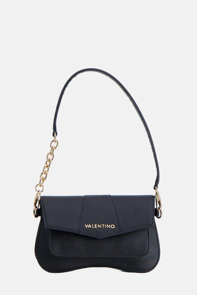 Sac à bandoulière noir de VALENTINO BAGS avec une bandoulière en chaîne dorée et une fermeture à rabat.