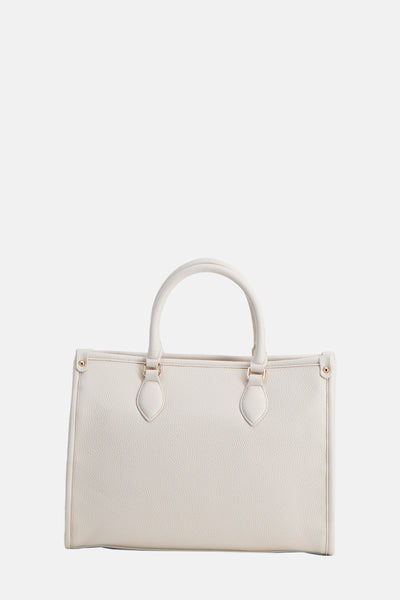 Ecru handtas van VALENTINO BAGS in getextureerd imitatieleer met stevige handvatten en gouden afwerkingen.