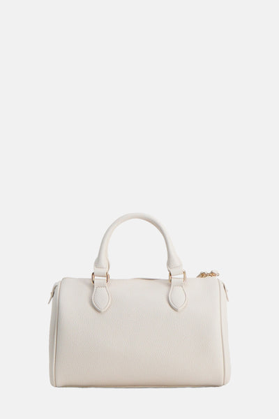 Ecru handtas van VALENTINO BAGS, getextureerd, met ronde handgreep en gouden details.