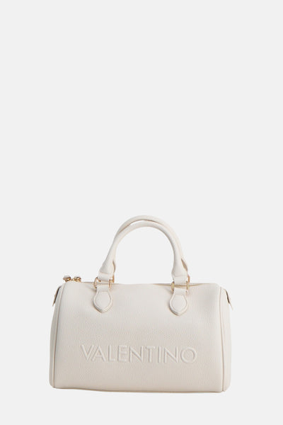 Sac à main écru de VALENTINO BAGS avec logo embossé et finitions dorées.