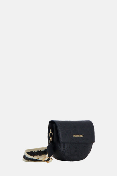 Zwarte VALENTINO BAGS rijsac met logo-bandoulière en reliefiefdruk.