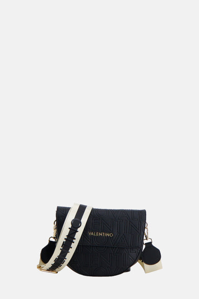 Zwarte riemzak van VALENTINO BAGS in similicuir met oprijlende lettering en geverfde riem.