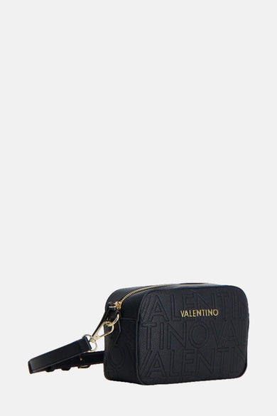 Zwarte schoudertas van VALENTINO BAGS met all-over reliëflogo en gouden hardware.