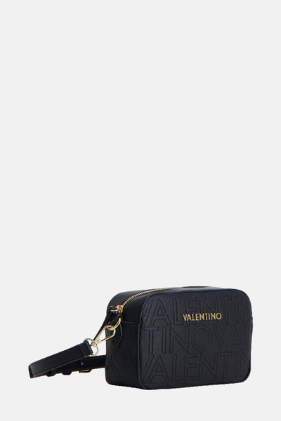 Zwarte schoudertas van VALENTINO BAGS met all-over reliëflogo en gouden hardware.