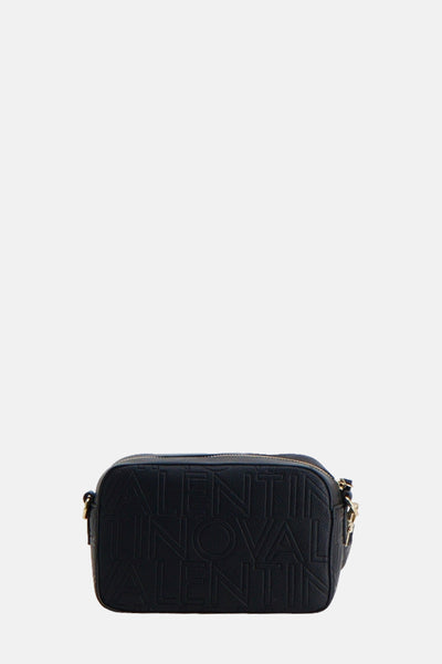 Zwarte Valentino Bags schoudertas met reliëf en gouden ritssluiting.