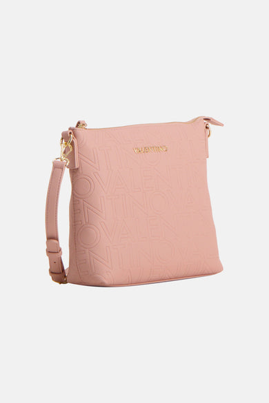 Roze schoudertas van VALENTINO BAGS, met all-over reliëf logo-patroon.