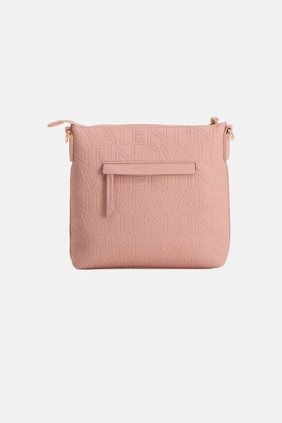 Roze schoudertas van VALENTINO BAGS met all-over reliëfletterpatroon.