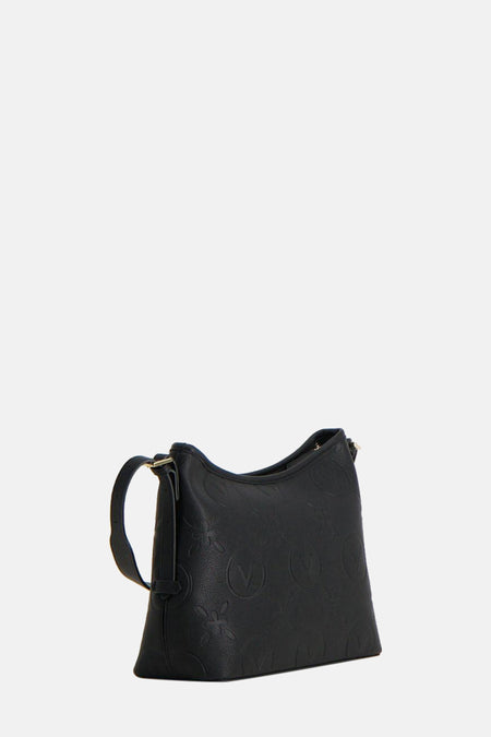 Zwarte Valentino Bags schoudertas met all-over reliëf monogrampatroon.