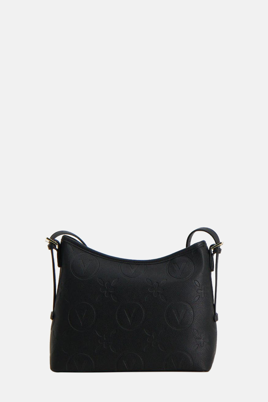 Zwarte schoudertas van VALENTINO BAGS, met reliëf logo patroon en dunne schouderriem.