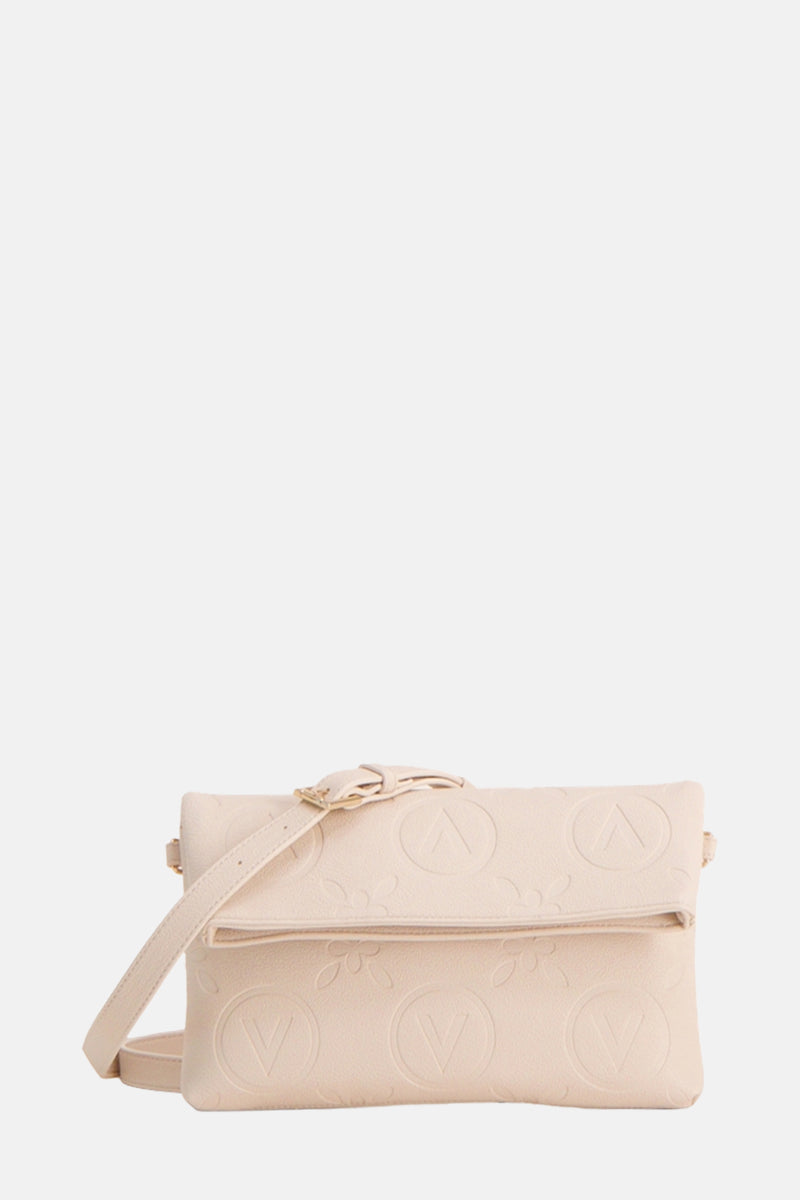 Ecru schoudertas van VALENTINO BAGS, met reliëf logo en bloemenpatroon.