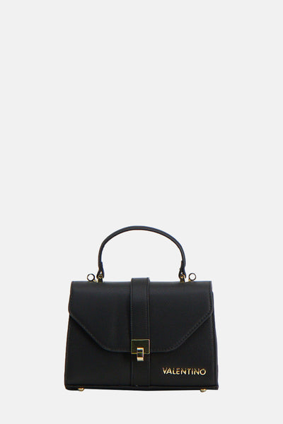 Zwarte schoudertas van Valentino Bags in imitatieleer met een handvat aan de bovenkant en een klepsluiting.