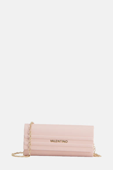 Roze schoudertas van VALENTINO BAGS met geplooide details en goudkleurige kettingriem.