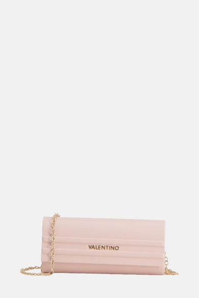 Roze schoudertas van VALENTINO BAGS met geplooide details en goudkleurige kettingriem.