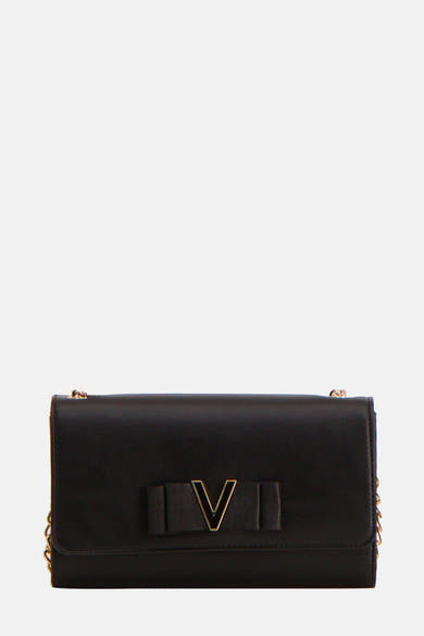 Zwarte VALENTINO BAGS schoudertas met gouden ketting en decoratieve strikdetail met een V.