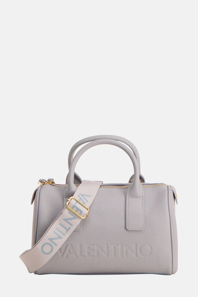 Sac à main bleu de VALENTINO BAGS avec une bandoulière logo et des finitions dorées.
