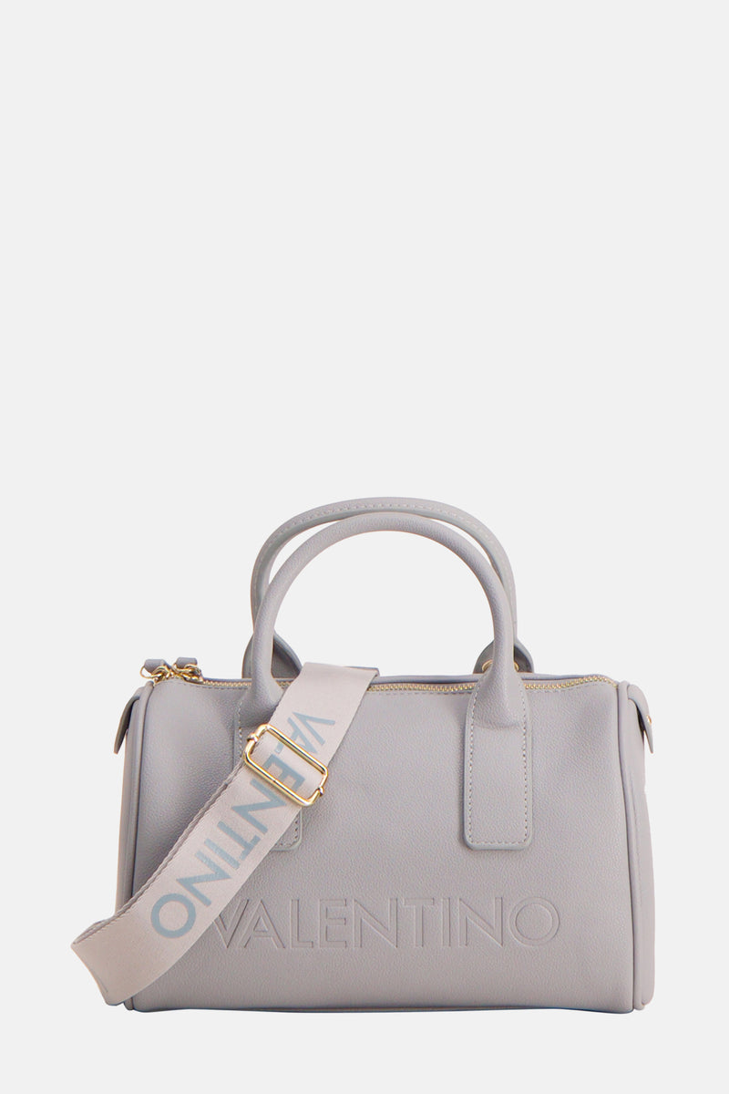 Sac à main bleu de VALENTINO BAGS avec une bandoulière logo et des finitions dorées.
