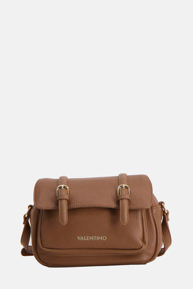 Bruine leren schoudertas van VALENTINO BAGS, met gespsluiting en dunne schouderriem.