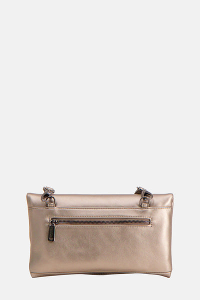 Grijze VALENTINO BAGS schoudertas met ritssluiting aan de achterkant en schouderriem met ketting.
