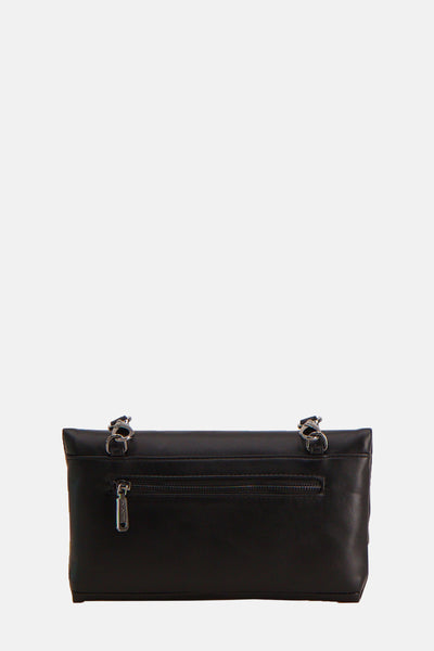 Zwarte schoudertas van VALENTINO BAGS met zilverkleurige kettingdetails en ritssluiting aan de achterkant