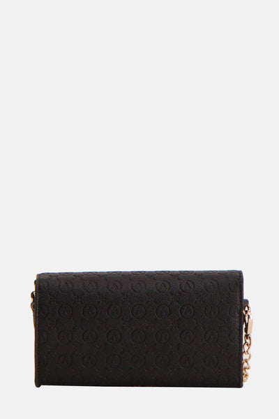Sac à bandoulière noir de VALENTINO BAGS avec motif texturé en losange et bandoulière chaîne dorée.