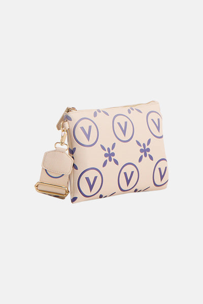 Multikleuren schoudertas van VALENTINO BAGS, versierd met een logo- en bloemenpatroon, met een afneembare schouderriem.