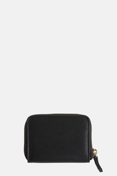 Portefeuille noir de VALENTINO BAGS, avec fermeture éclair dorée et tirette en cuir.