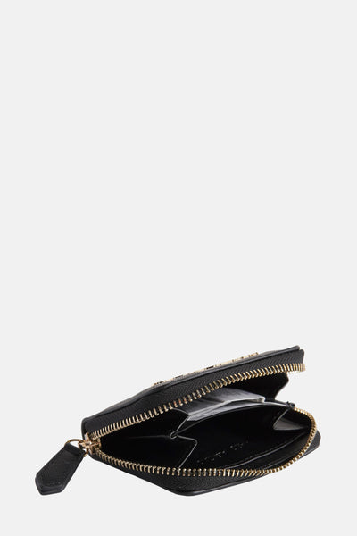 Portefeuille noir de VALENTINO BAGS avec fermeture éclair dorée et intérieur noir.