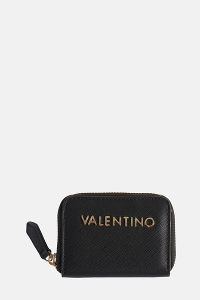 Porte-monnaie noir de VALENTINO BAGS avec fermeture éclair et tirette latérale.