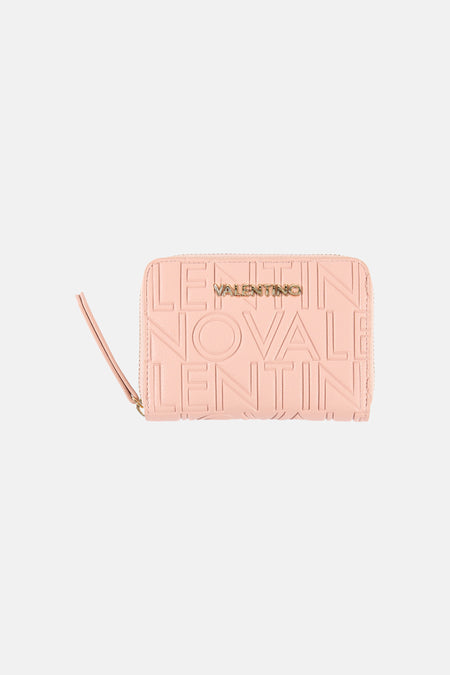 Roze portemonnee voor dames van VALENTINO BAGS, met reliëf letterpatroon.