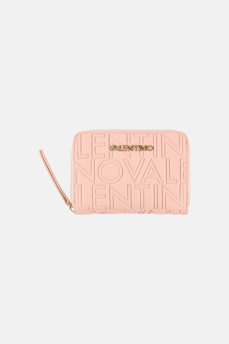 Roze portemonnee voor dames van VALENTINO BAGS, met reliëf letterpatroon.