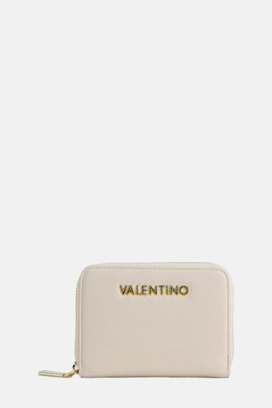 Beige portemonnee van VALENTINO BAGS met gouden rits en gouden logo.