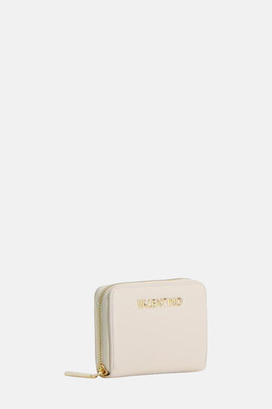 Beige portemonnee van VALENTINO BAGS met gouden ritssluiting en merklogo.