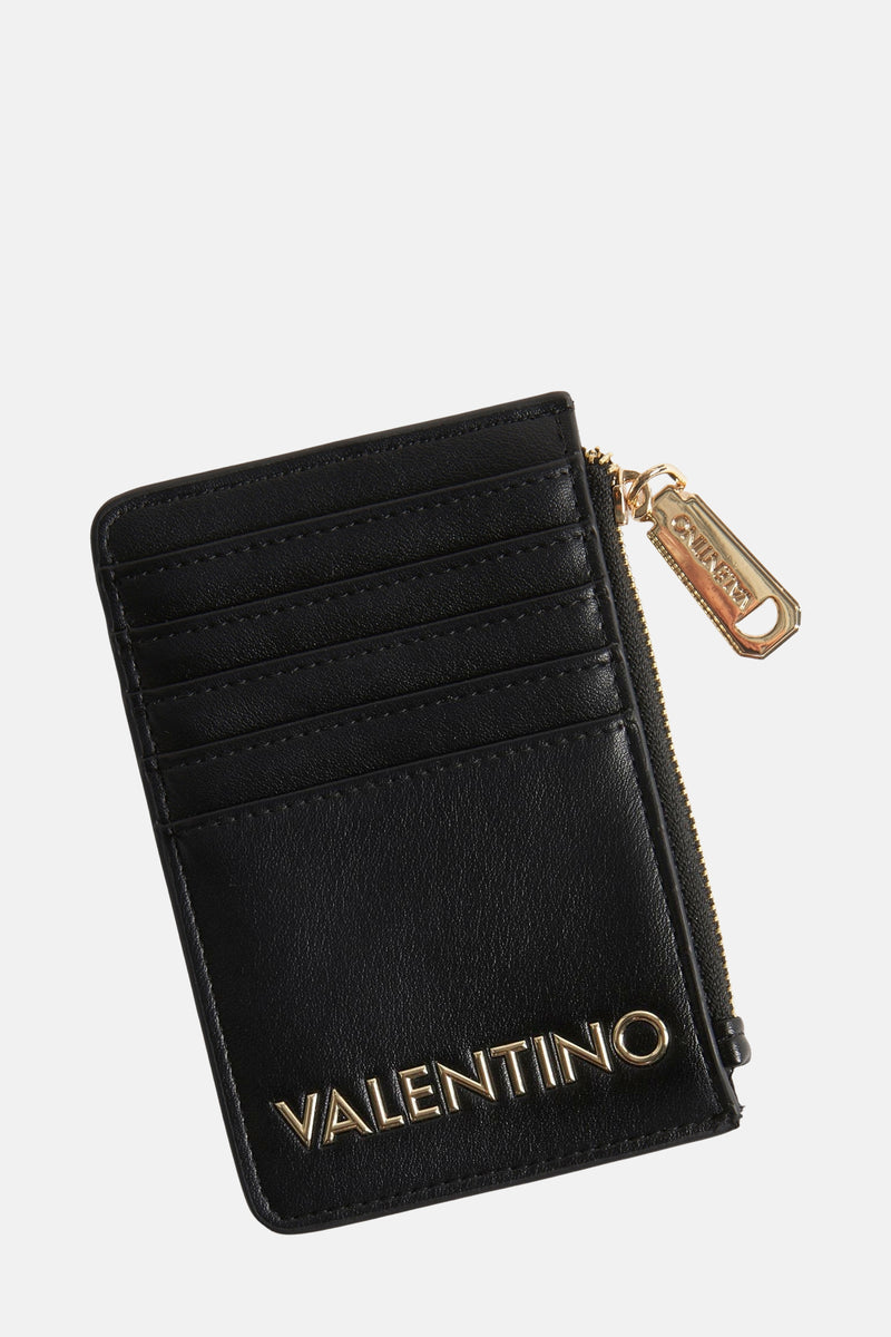 Zwarte portemonnee van VALENTINO BAGS met gouden ritssluiting en gouden logo.