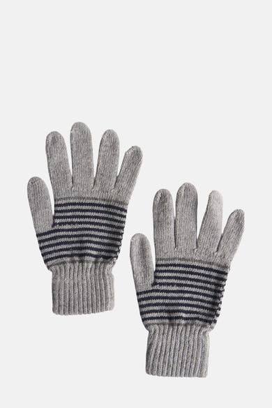 Grijze gestreepte Access® handschoenen met geribde gebreide manchetten, marineblauwe strepen.