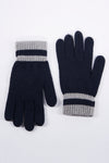 Gants bleus de Access®, tricotés avec rayures grises aux poignets, posés à plat sur fond blanc.