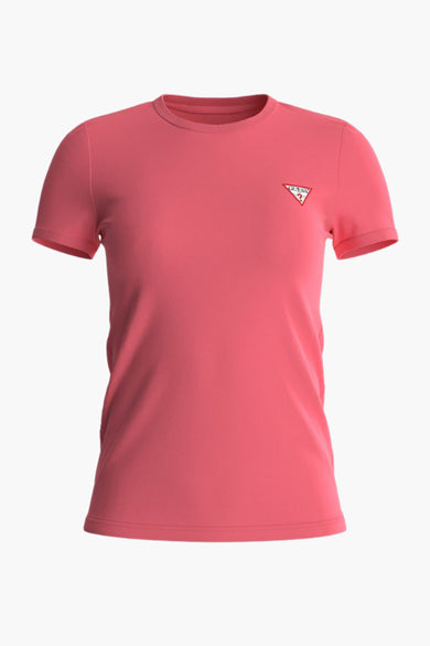 Roze T-shirt met korte mouwen van Guess, met het driehoekige logo op de borst