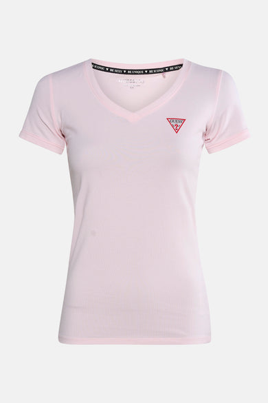 Top met korte mouwen roze van Guess®, met opvallend rood logo op de voorkant.